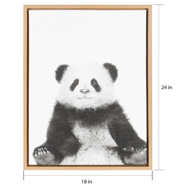 Kate and Laurel Sylvie Panda Animal Print Black and White Portrait Framed Canvas Wall Art by Simon Te Tai, 18x24 Natural