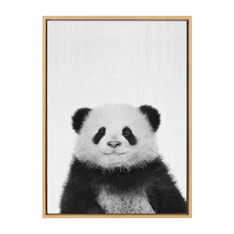 Kate and Laurel Sylvie Panda Framed Canvas by Simon Te Tai - 23x33 - Plastic - Brown