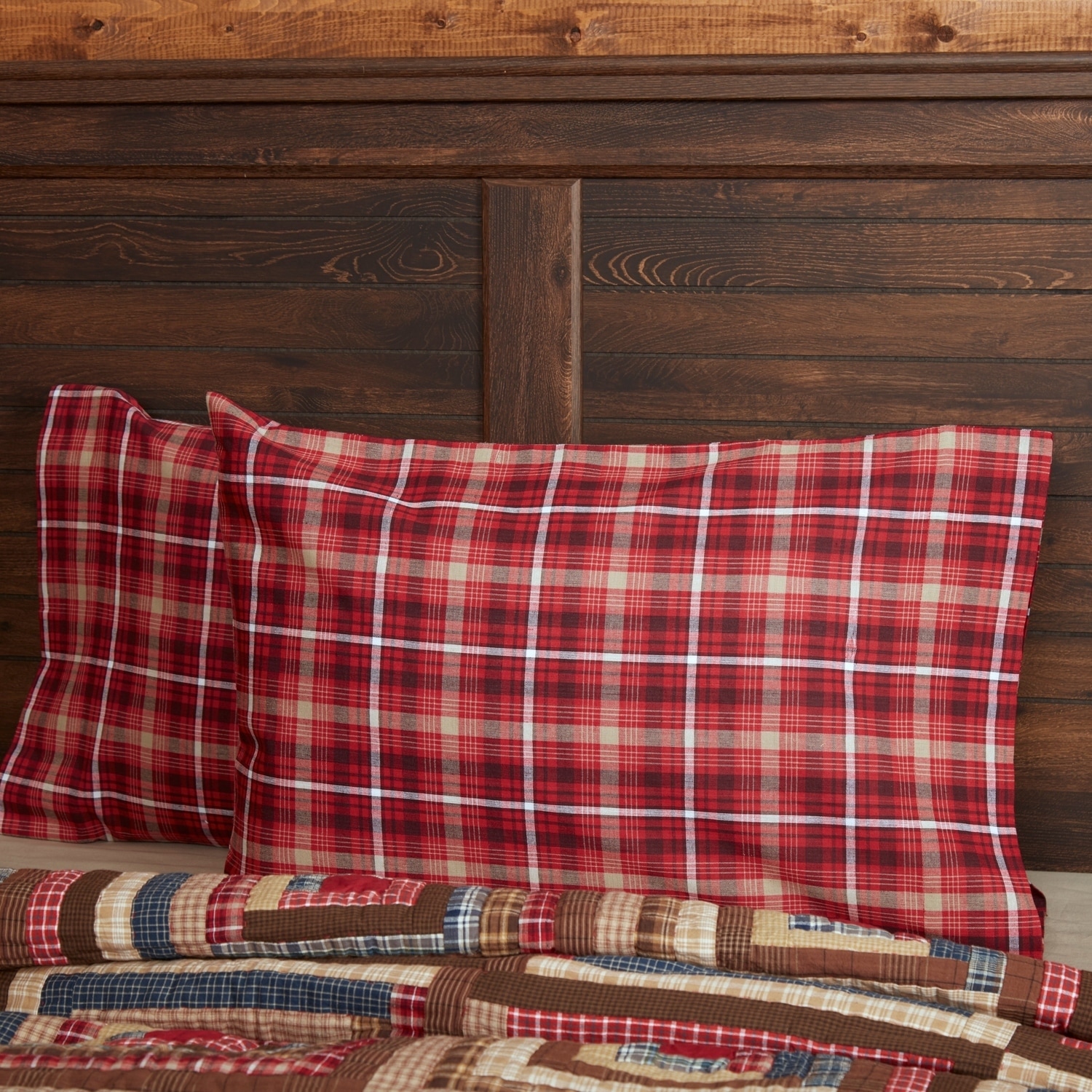 VHC Rustic Shower Curtain Braxton Bath Rod Pocket Red Cotton Plaid