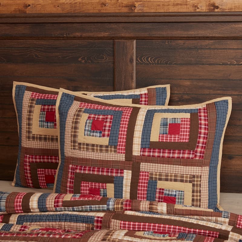Blue Rustic Bedding VHC Braxton Sham Cotton - Standard - Apple Red/Navy/Natural
