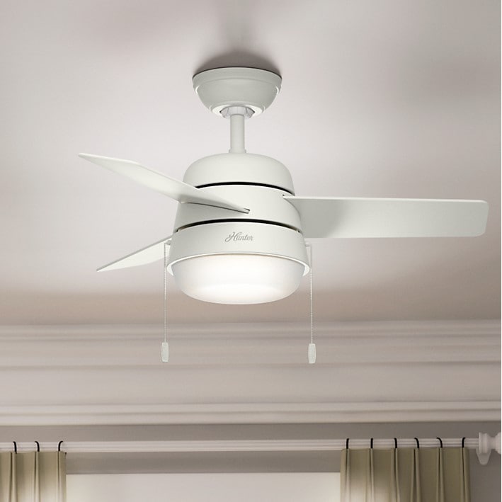 Hunter Fan Aker Fresh White 36 Inch Ceiling Fan With 3 Fresh White Natural Wood Reversible Blades