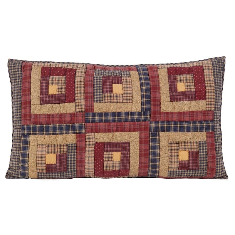 Red Rustic Bedding VHC Millsboro Sham Cotton Patchwork - King - Khaki/Burgundy/Navy