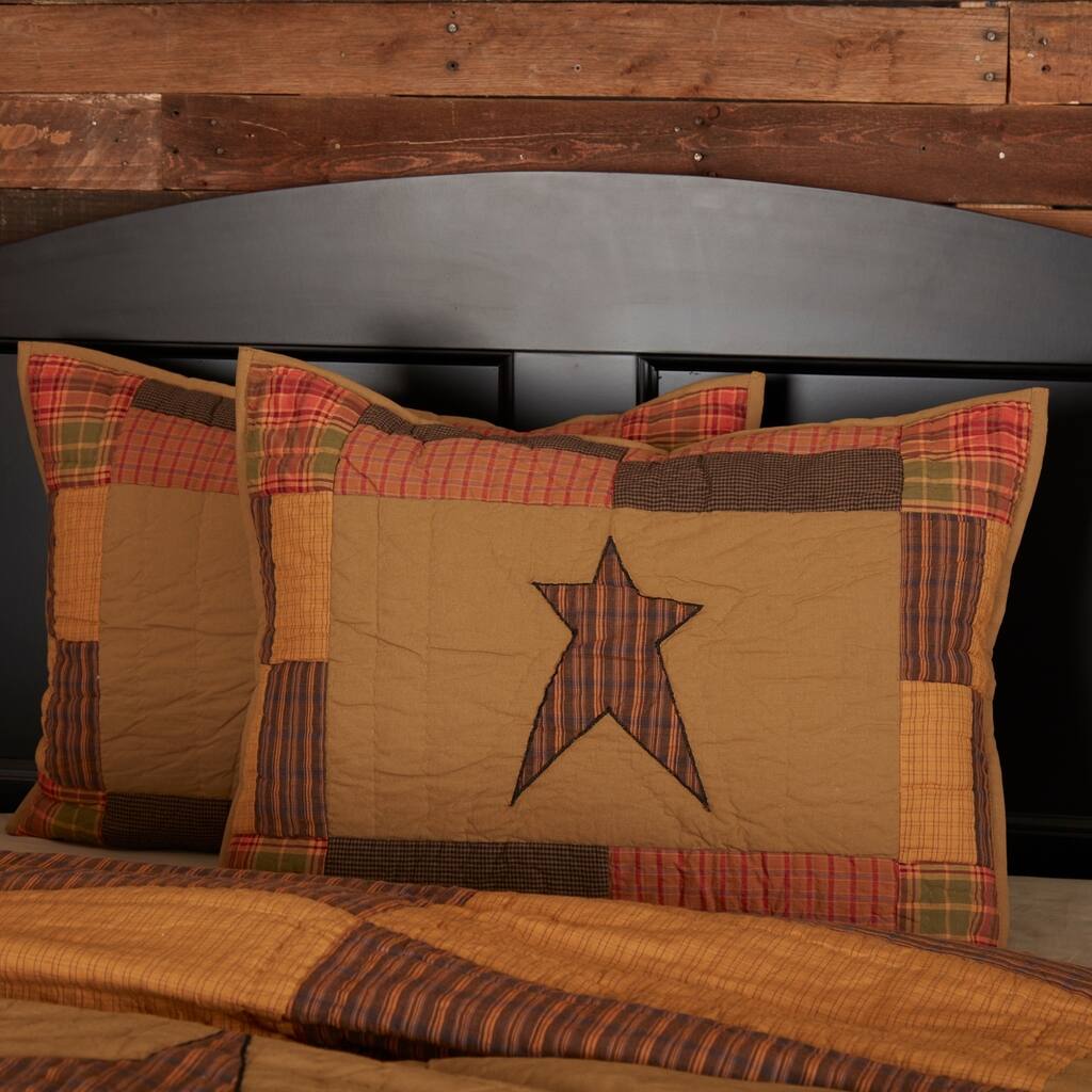 Tan Primitive Bedding VHC Stratton Sham Cotton Star Appliqued