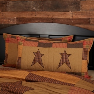 Stratton Standard Pillow Sham Hand Quilted Star Patchwork Khaki Tan Red Green 