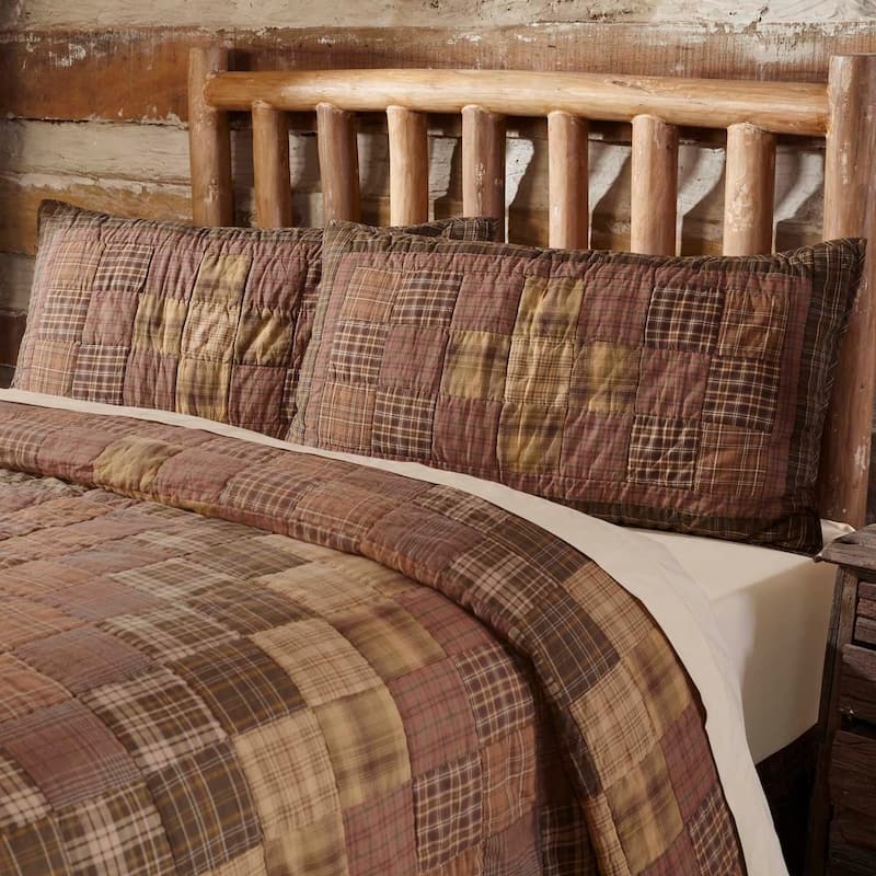 Brown Rustic Bedding VHC Prescott Sham Cotton Patchwork - King - Light Tan/Earth Green/Russet