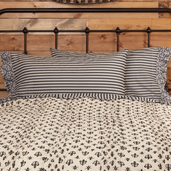 FARMHOUSE COUNTRY PRIMITIVE ELYSEE BLACK CREME QUILTED BEDDING COLLECTION