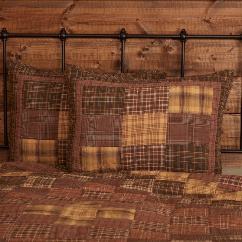 Brown Rustic Bedding VHC Prescott Sham Cotton Patchwork - Standard - Light Tan/Earth Green/Russet