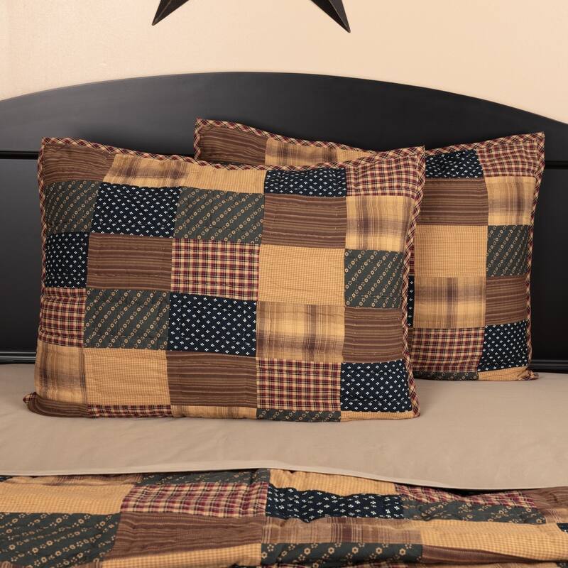 Red Primitive Bedding VHC Patriotic Patch Sham Cotton Patchwork - Standard - Khaki/Deep Red/Navy