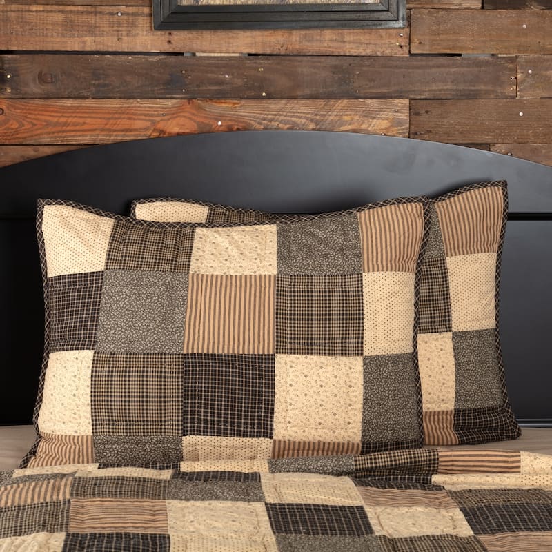 Black Primitive Bedding VHC Kettle Grove Sham Cotton - Standard - Khaki/Dark Creme/Country Black