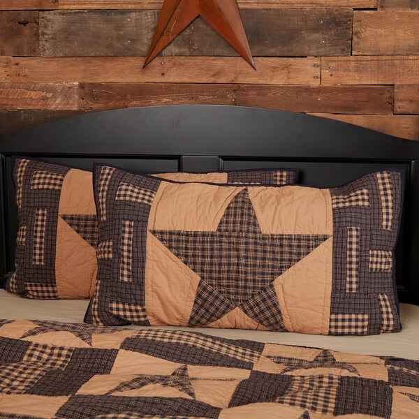 TETON STAR QUILTED STANDARD PILLOW SHAM 21X27/" NAVY KHAKI PATCHWORK STARS