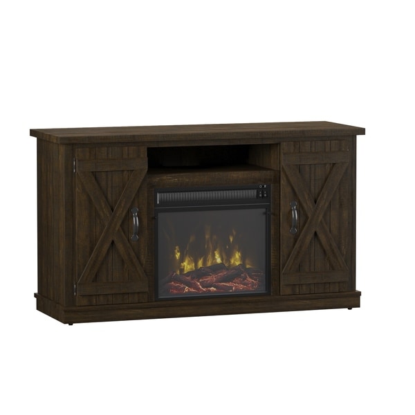 Cottonwood Fireplace TV Stand for TVs up to 55 inches, Saw Cut Espresso
