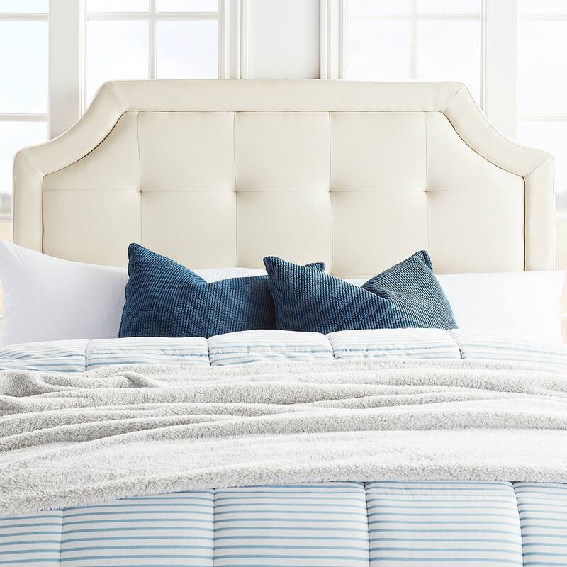 Brookside Liza Upholstered Curved and Scoop-Edge Headboards - Cream-Scooped - Twin