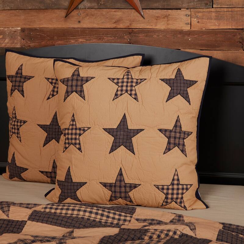 Tan Primitive Bedding VHC Teton Star Euro Sham Cotton Star Appliqued