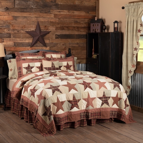 Abilene Star Oversized Luxury King Quilt Hand Stitched Country Patchwork Red Tan