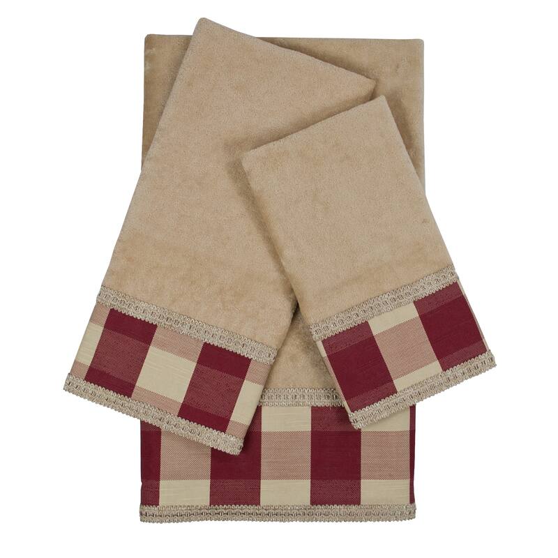 Sherry Kline Holbrook Checkered Gimp Red Decorative Embellished Towel Set