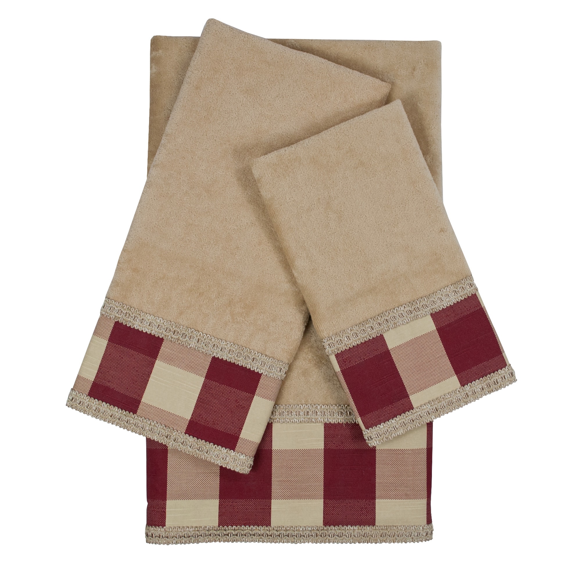 Sherry Kline Holbrook Checkered Gimp Red Decorative Embellished Towel Set
