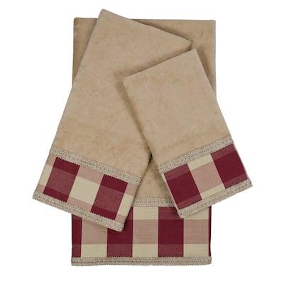 Sherry Kline Holbrook Checkered Gimp Red Decorative Embellished Towel Set