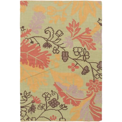 eCarpetGallery Izmir Kilim Green Wool Hand-woven Rug (4' x 5'11)