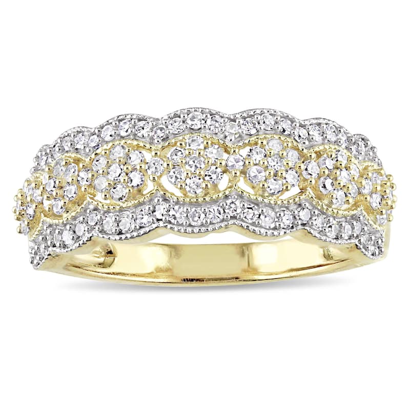 Miadora Signature Collection 10k Yellow Gold 1/2ct TDW Diamond Milgrain Detail Anniversary Ring