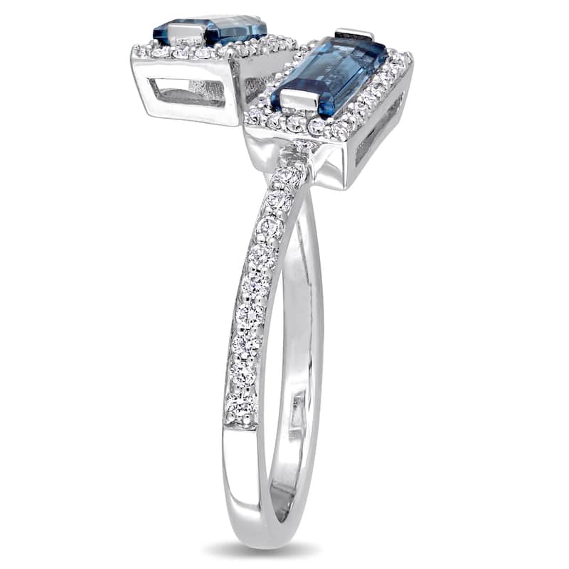 Miadora Signature Collection 14k White Gold Baguette-Cut London-Blue Topaz and 1/4ct TDW Diamond Hal