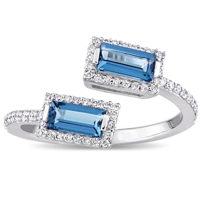 Miadora Signature Collection 14k White Gold Baguette-Cut London-Blue Topaz and 1/4ct TDW Diamond Hal