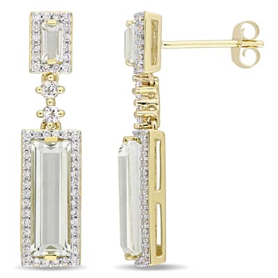 Miadora Signature Collection 14k Yellow Gold Baguette-Cut Green Amethyst and 1/3ct TDW Diamond Two-Tier Dangle Earrings