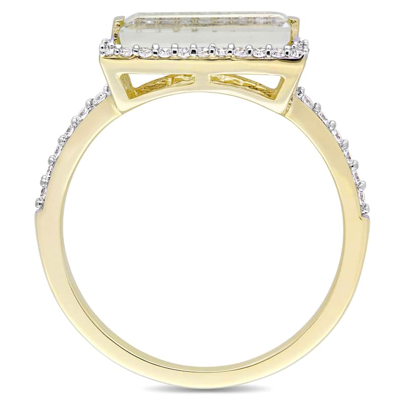 Miadora Signature Collection 14k Yellow Gold Baguette-Cut Green Amethyst and 1/4ct TDW Diamond Halo