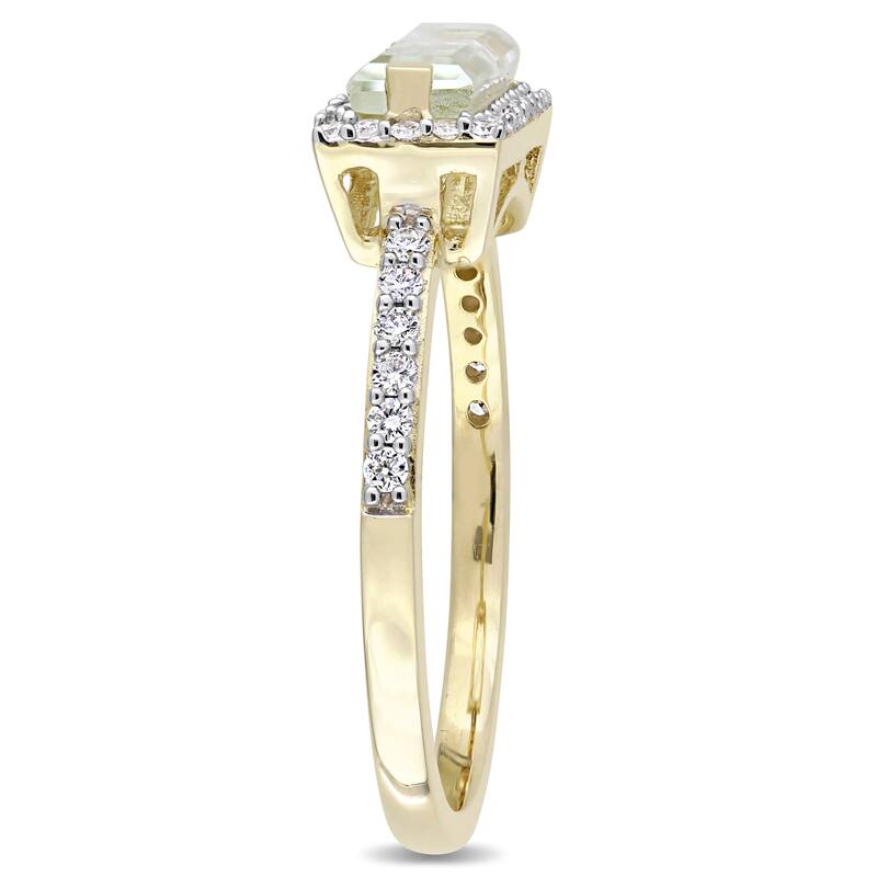 Miadora Signature Collection 14k Yellow Gold Baguette-Cut Green Amethyst and 1/4ct TDW Diamond Halo