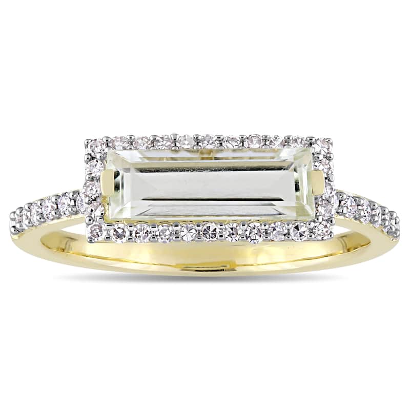 Miadora Signature Collection 14k Yellow Gold Baguette-Cut Green Amethyst and 1/4ct TDW Diamond Halo