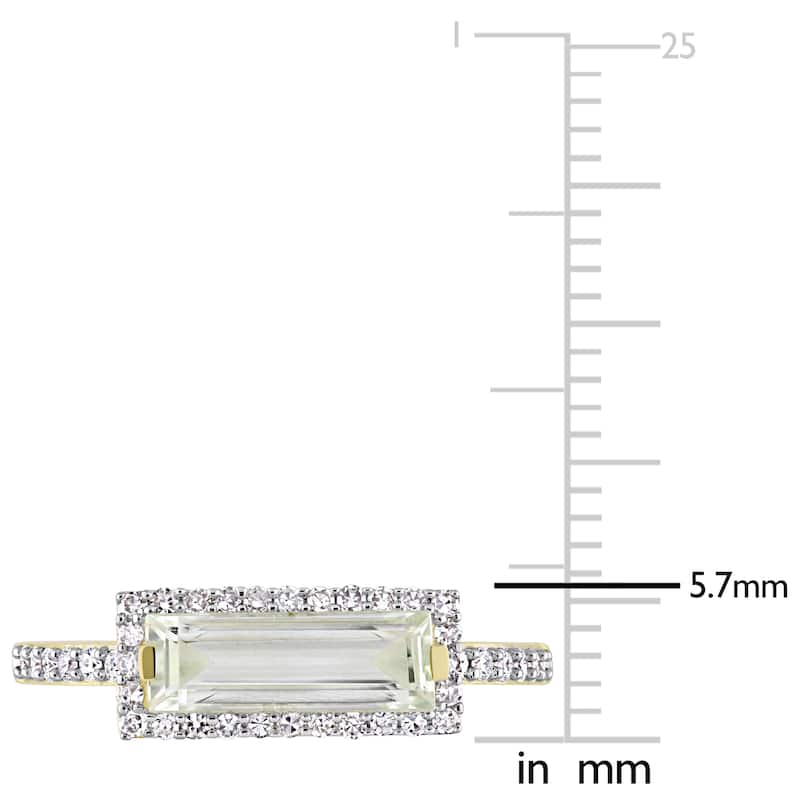 Miadora Signature Collection 14k Yellow Gold Baguette-Cut Green Amethyst and 1/4ct TDW Diamond Halo