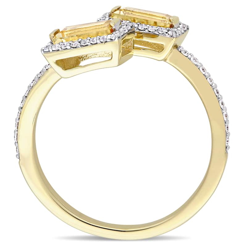Miadora Signature Collection 14k Yellow Gold Baguette-Cut Citrine and 1/4ct TDW Diamond Halo Bypass