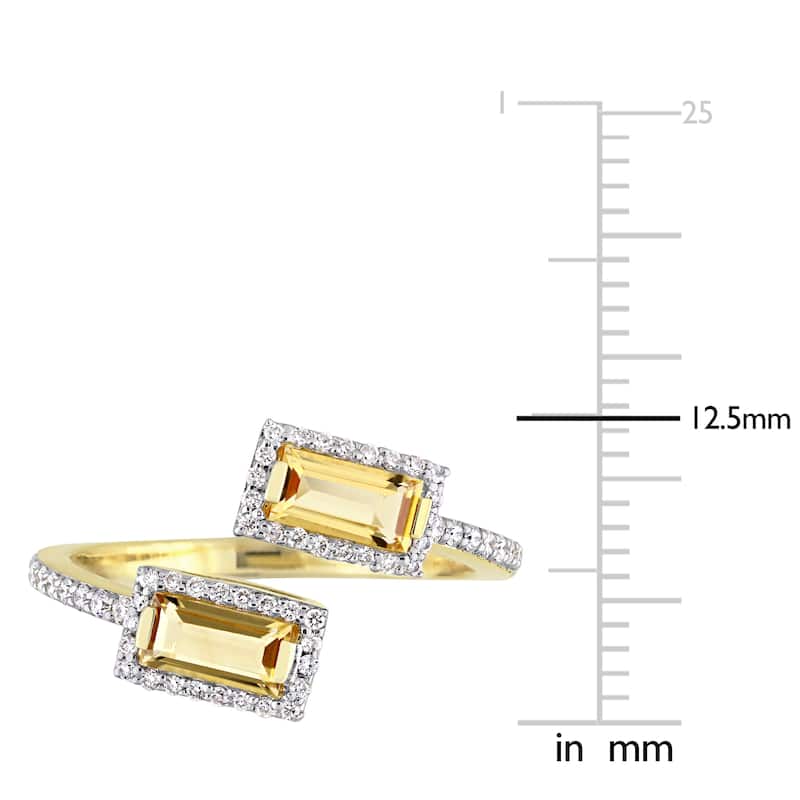 Miadora Signature Collection 14k Yellow Gold Baguette-Cut Citrine and 1/4ct TDW Diamond Halo Bypass