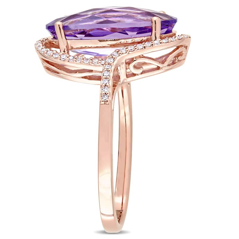 Miadora Signature Collection 14k Rose Gold Oval-Cut Amethyst and 1/5ct TDW Diamond Halo Cocktail Rin