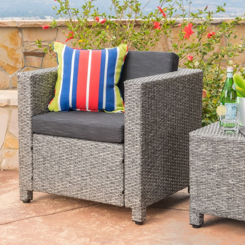 Puerta Outdoor Wicker Club Chair with Cushions by Christopher Knight Home - Mixed Black + Dark Gray