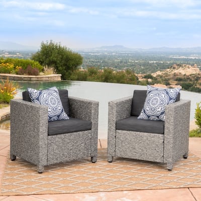 Puerta Outdoor Wicker Club Chair with Cushions (Set of 2) by Christopher Knight Home