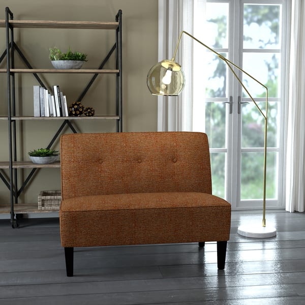 slide 1 of 7, Porch & Den Umatilla Button Tufted Orange Tweed Settee