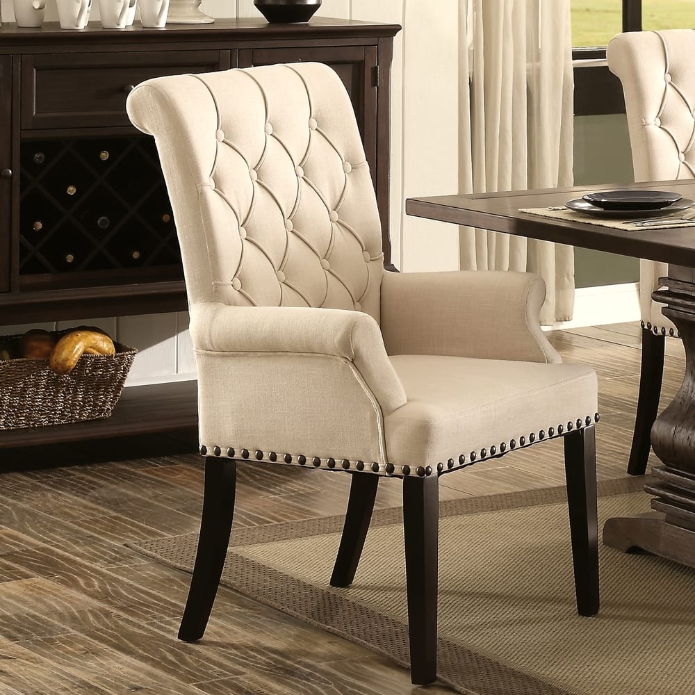Traditional Button-tufted Wood Arm Chair with Nailhead Trim