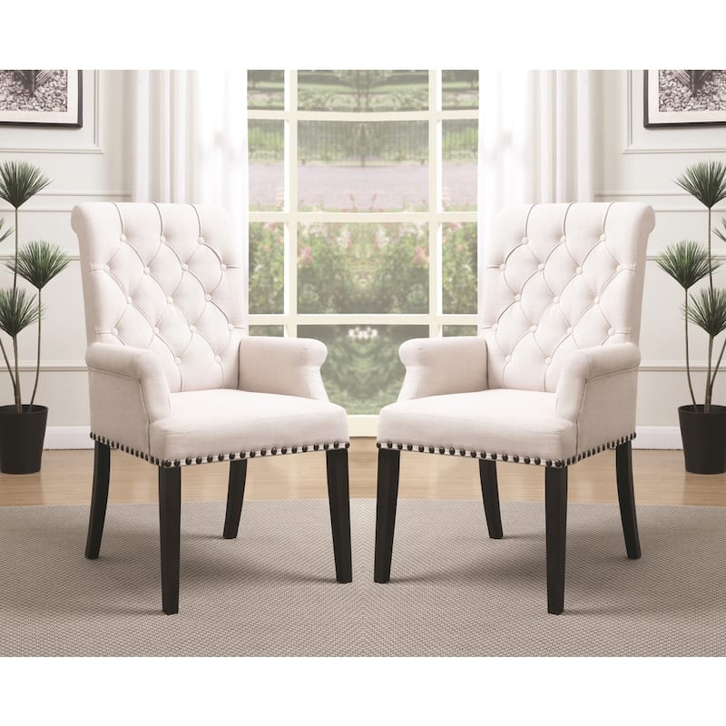 Traditional Button-tufted Wood Arm Chair with Nailhead Trim