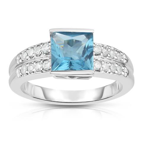 14K White Gold Princess Cut Gemstone & Round Diamond (0.25 Ct, G-H Color, I1-I2 Clarity) Ring