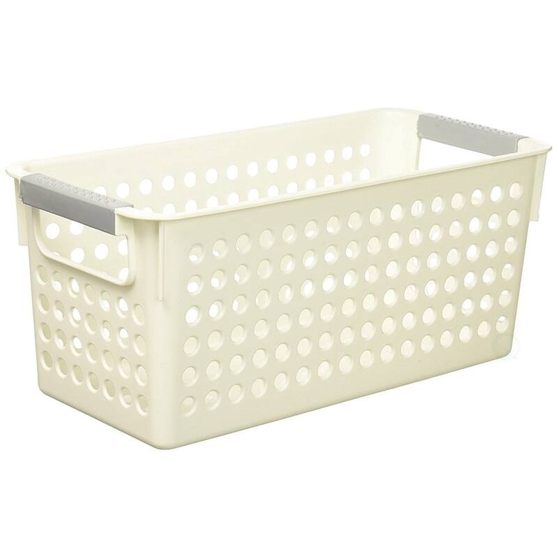 White Rectangular Plastic Shelf Organizer Basket with Handles