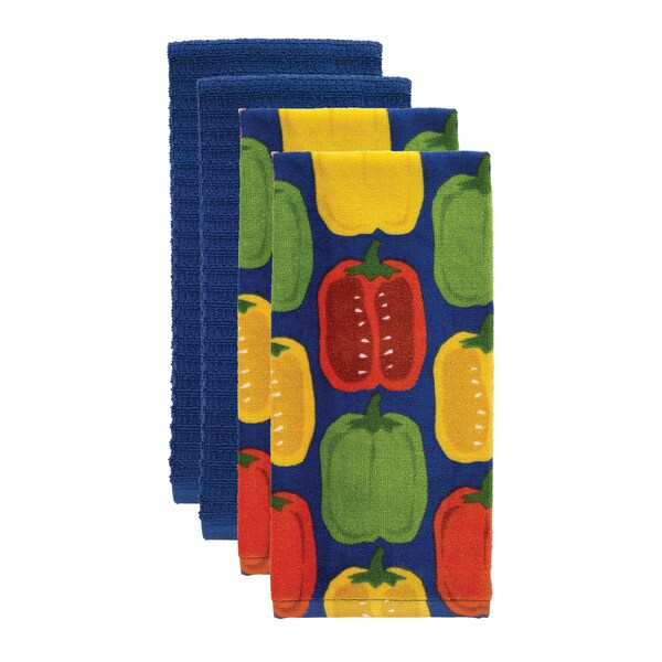 blue and yellow kitchen towels