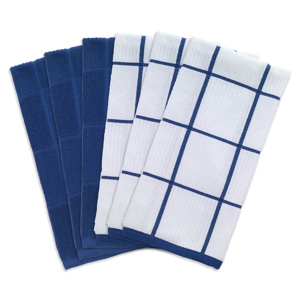 Kitchen Towel, Set of 6, Cotton Dish Towels, Blue & White Cotton