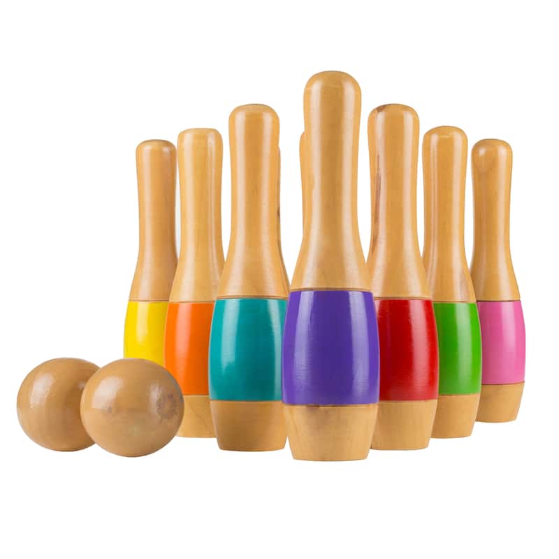Hey! Play! 9.5-inch Wooden Multicolored Pin Lawn Bowling - Multi-color - 9.5 Inches