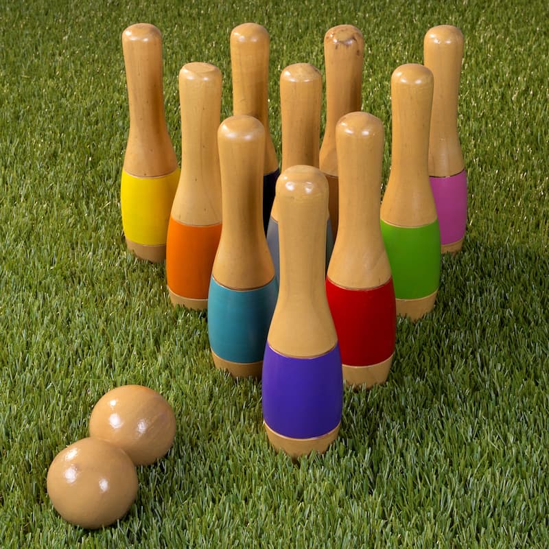 Hey! Play! 9.5-inch Wooden Multicolored Pin Lawn Bowling - Multi-color - 9.5 Inches