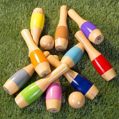 Hey! Play! 9.5-inch Wooden Multicolored Pin Lawn Bowling - Multi-color - 9.5 Inches