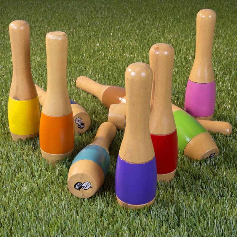 Hey! Play! 9.5-inch Wooden Multicolored Pin Lawn Bowling - Multi-color - 9.5 Inches