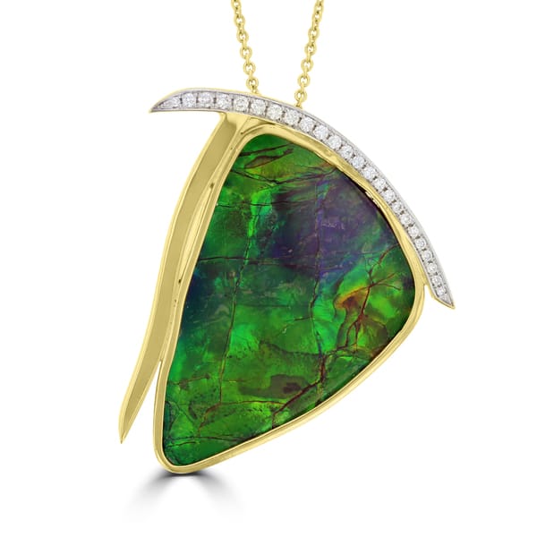 slide 1 of 4, La Vita Vital 14K Yellow Gold 37.01ct Ammolite and Diamond 0.20ct (SI1-VS, G-H ) Necklace