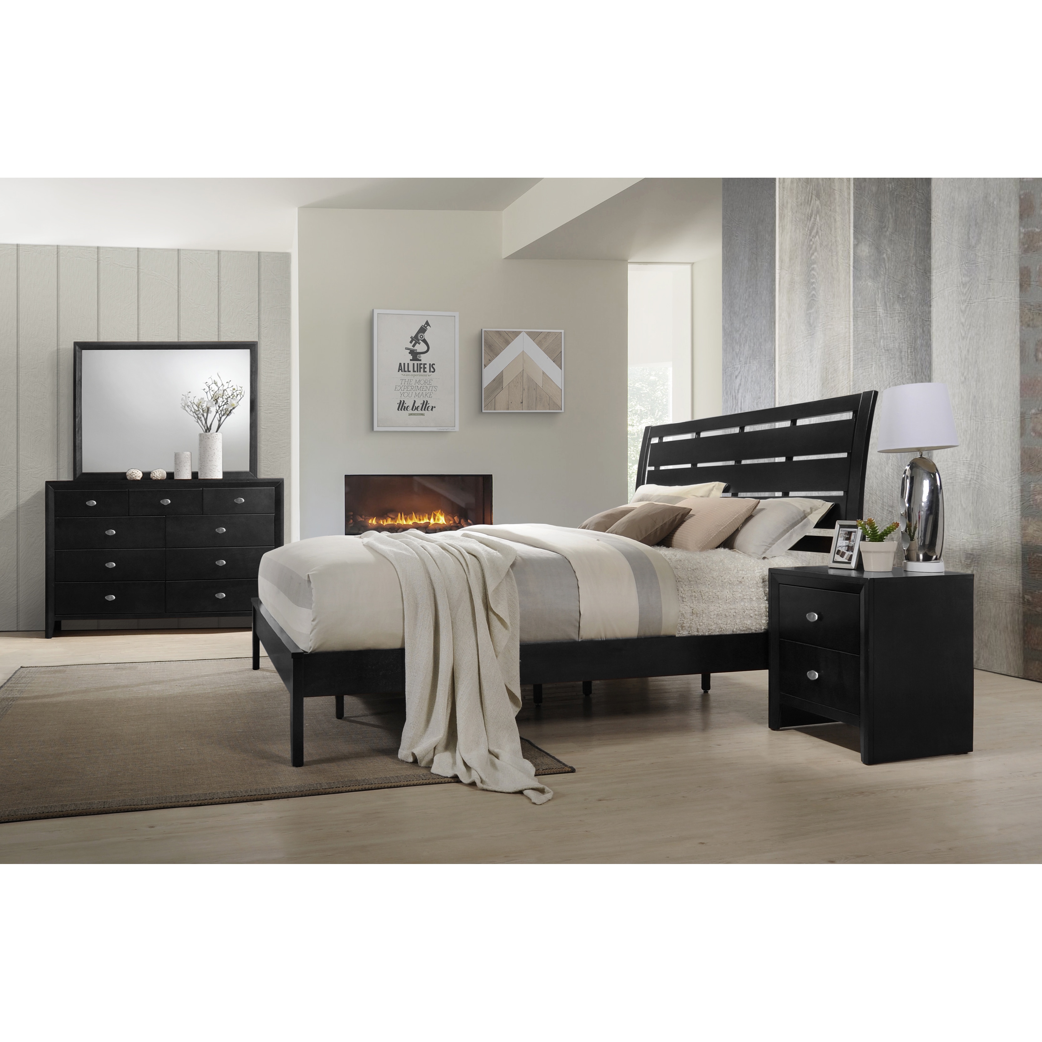 Shop Gloria 350 Black Finish Wood Bed Room Set Queen Bed Dresser