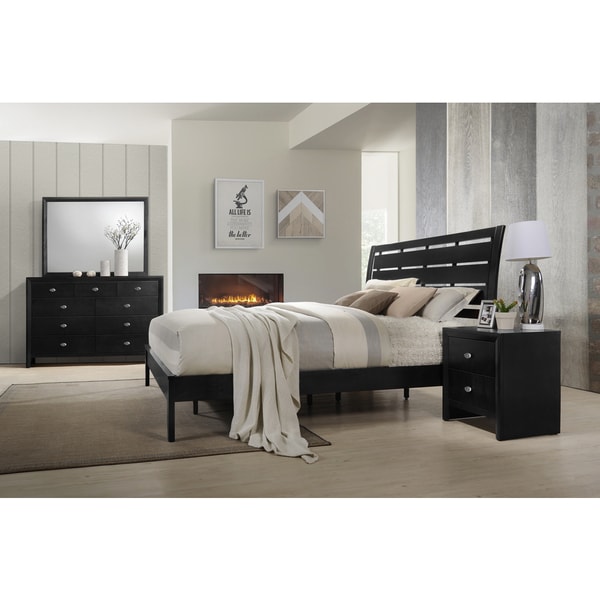 Gloria 350 Black Finish Wood Bed Room Set, Queen Bed, Dresser, Mirror, Night Stand