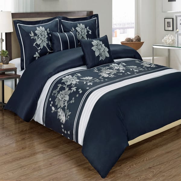 Shop 5 Piece Myra 100 Cotton Navy Duvet Cover Set Overstock